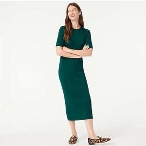 J Crew Ribbed Knit Midi Dress XXL Spruce Green Crew Neck Stretch Maternity